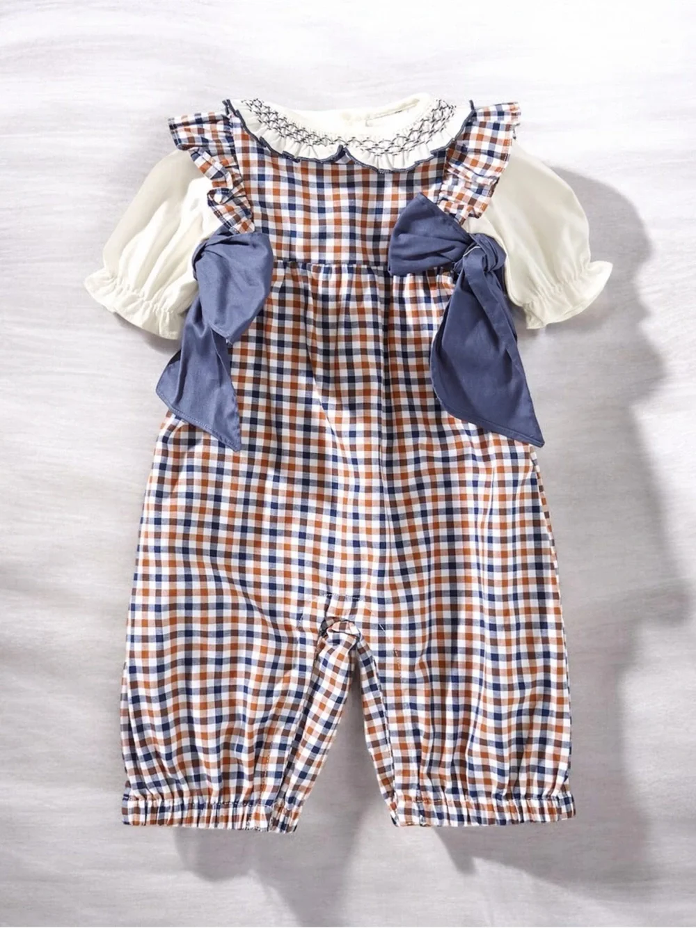 NWT Edgehill Collection Baby Girls Side-Tie Long Sleeve Plaid Romper 6M